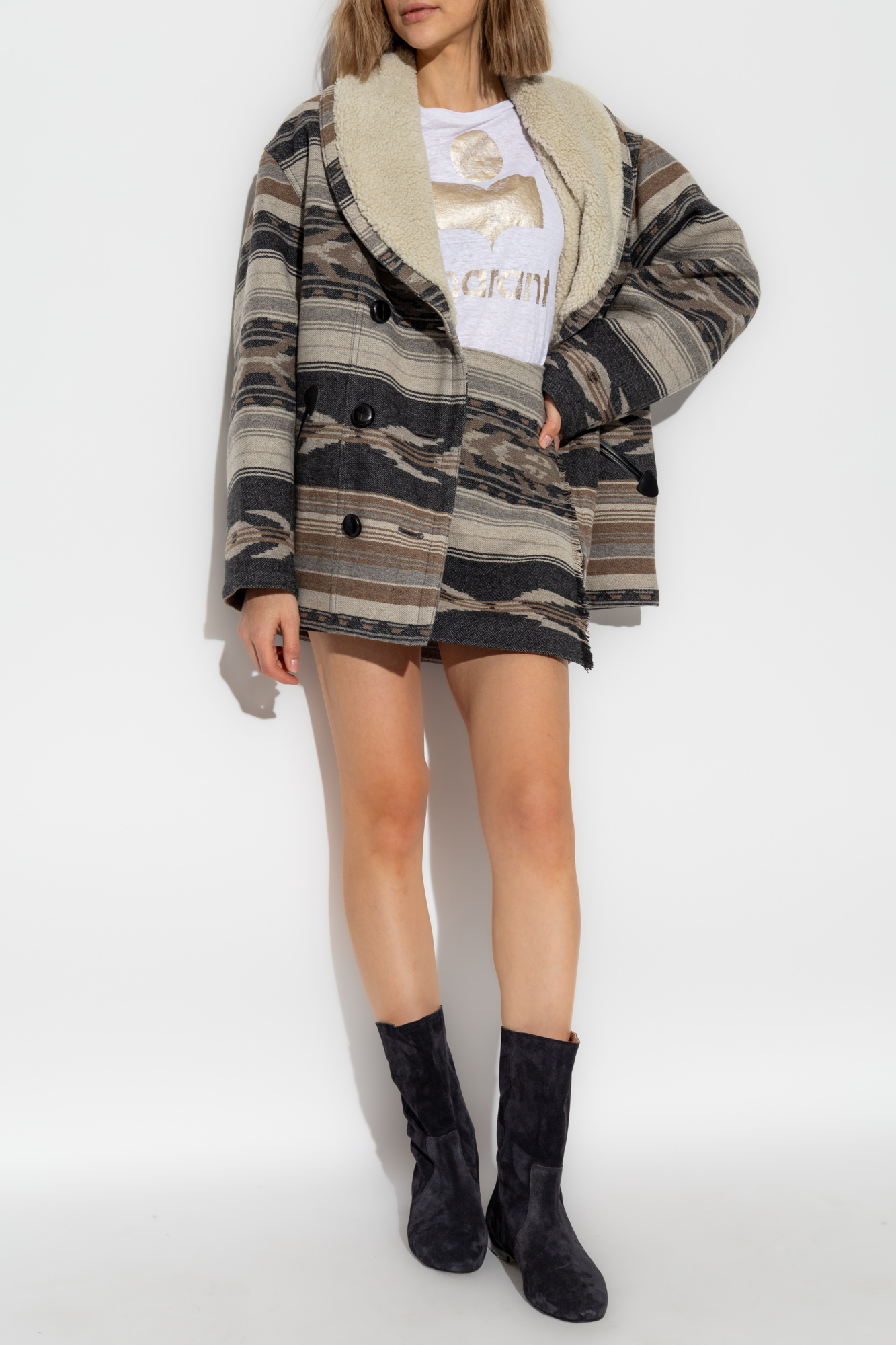 【Marant Etoile】 Fatyウールブレンドスカーフコート Faty scarf-detailed wool-blend coat in neutrals - Marant